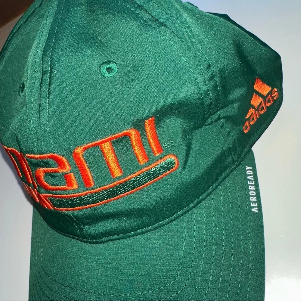 Adidas “Miami” University of Miami Hat Green Orange One Size Adjustable Back
